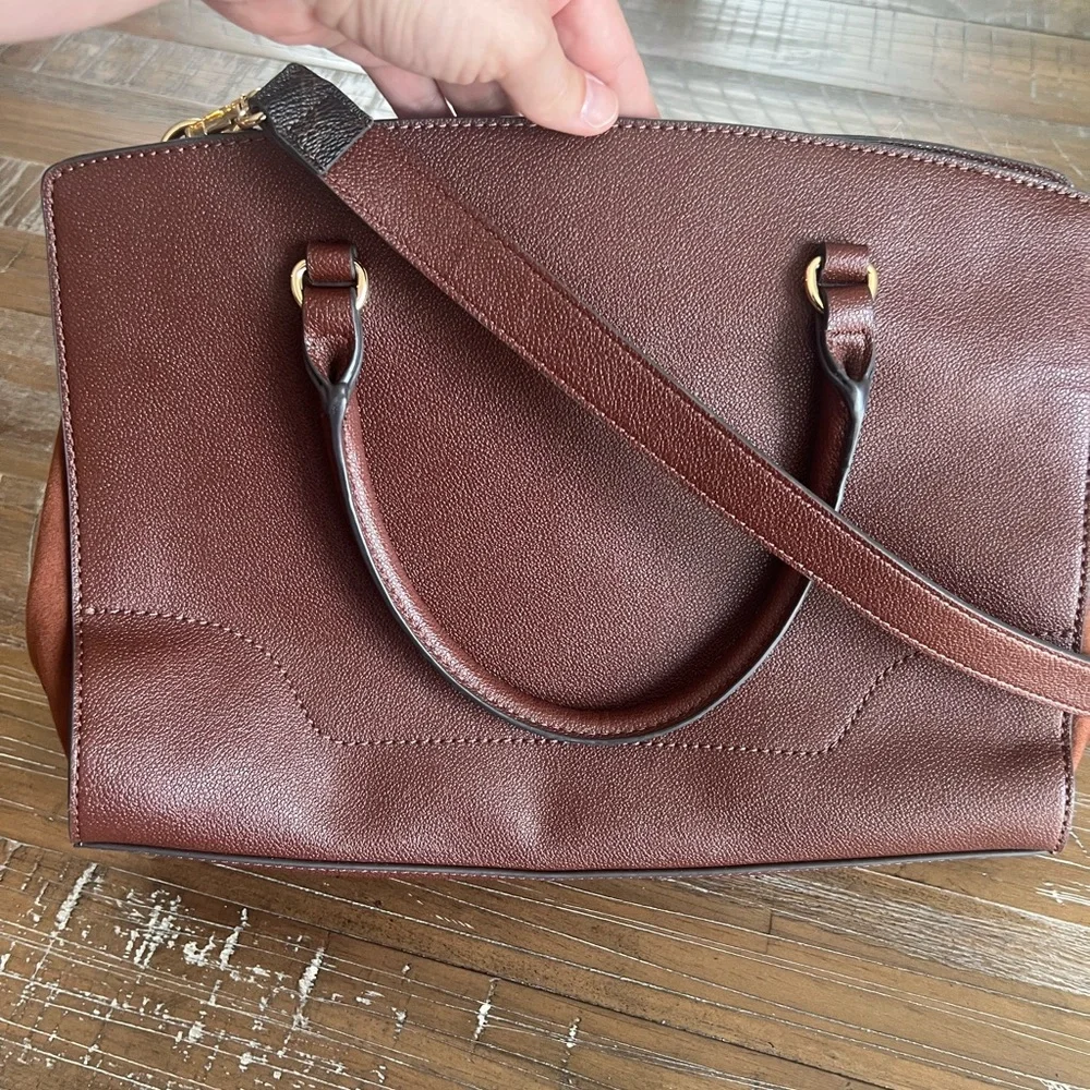 EUC NINE WEST Irwyn Saddle Tan Bag w Double Handles and Shoulder Strap Crossbody